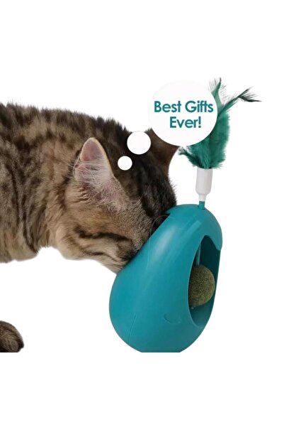 OEM Cat toy, Mint Ball Tumbler, anti-tip, green, 7x11x18cm, set with feathers...