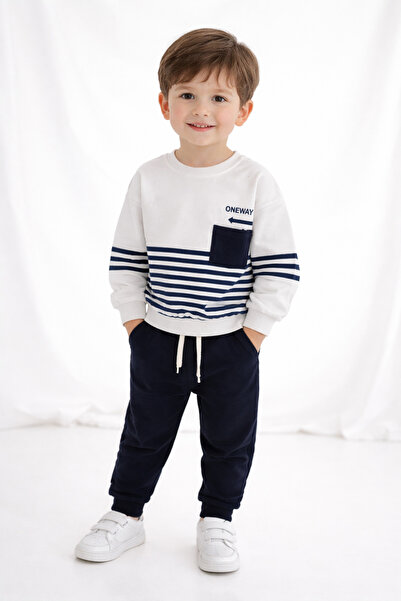 Universal Çizgi Desenli Lacivert Renk Erkek Çocuk Bayramlık Alt - Üst Takım