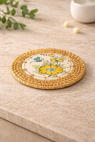 oceanpoint حامل أكواب من السيراميك المصنوع يدويًا من الخيزران الطبيعي والمطلي...