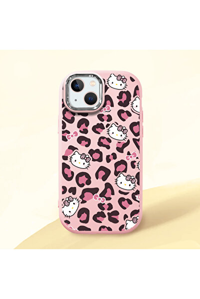 ucuc iPhone 13/14 Uyumlu Darbe Emici Kamera Korumalı pembe Silikon Kılıf Kitty