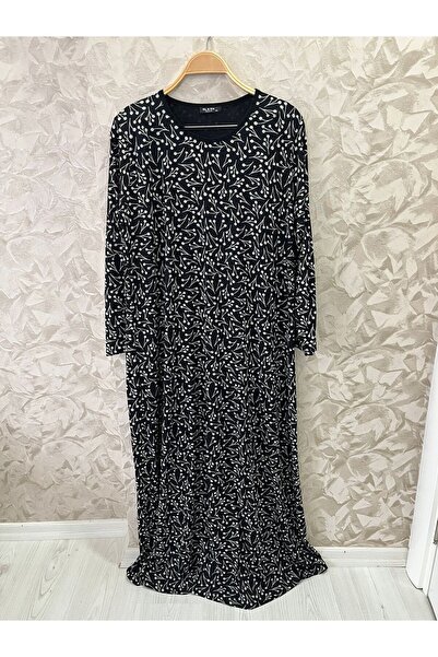 sevdalı Women's Black Cherry Pattern Combed Cotton Dress