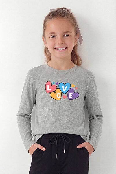 FYK KİDS Round Neck Print Detailed Long Sleeve Girls' Sweatshirt