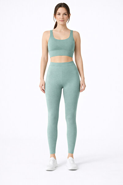 BEGBOR COLLECTİONS Water Green High Waist Basic Stretchy Daily Sports Leggings