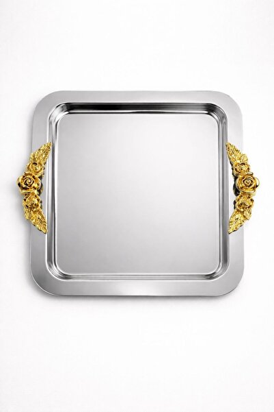 Bereketli Store Square Silver Tray |   Footless Decorative Presentation and S...