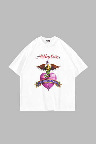 Bak Moda Mötley Crüe Štampano Oversize kroj Unisex bela majica