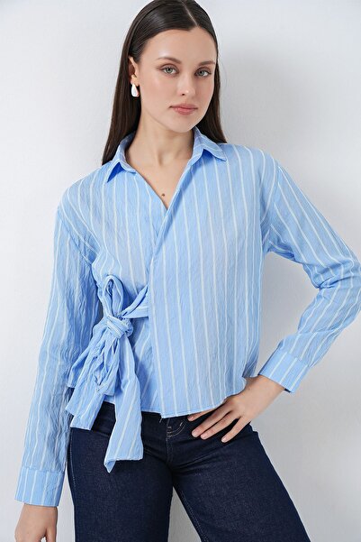 Hiccup Bdart Striped Long Sleeve Shirt with Tie Detail