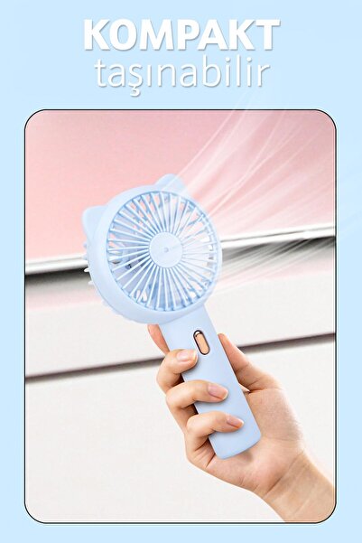 Telvesse 3 MODLU Şarjlı El Fanı 3 Kademe Seyahat Masaüstü Vantilatör Taşınabilir Mini Fan Mavi F136