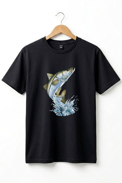 WİDİ Pescuit unisex cu imprimeu Seabass Fish basic Regular Fit tricou