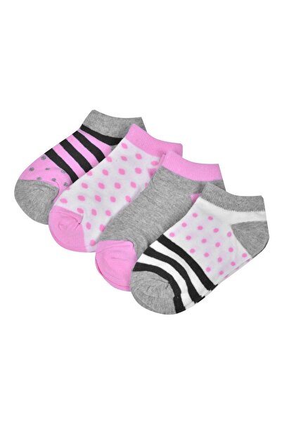 OEM Girls' Polka Dot and Stripe Short Socks - 4 pairs 23-26