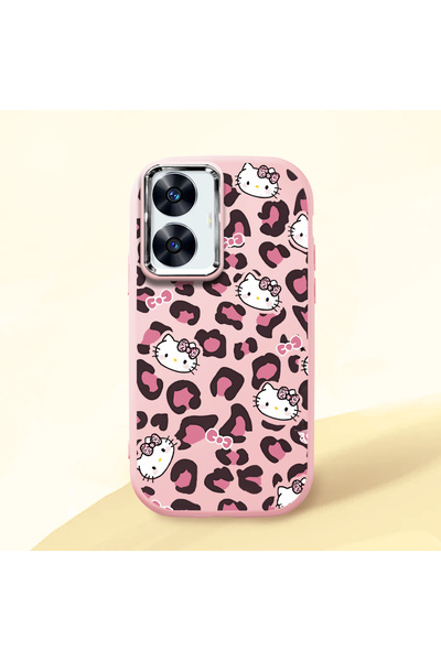 Realme C55 Compatible Shock Absorbing Camera Shielded Pink Silicone Case Kitty