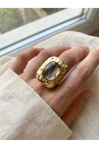 Dorvina Brass Tarnish Resistant Jewelry Gold Color Gray Stone Rectangular Vin...