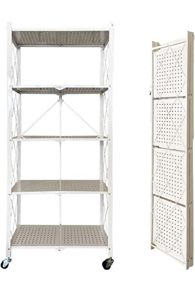 TOSHIONICS 5 Layer Foldable Storage Shelf Unit With Wheel [Heavy Duty] For Ki...