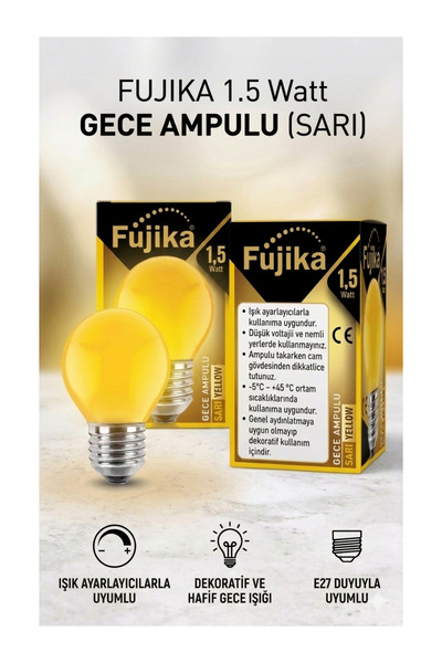 Fujika Gece Ampulu Sarı 1.5 Watt 5 Adet