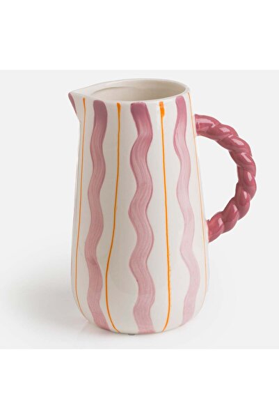 OEM Vaza Ceramica Tip Ulcior Alba cu Linii Roz Ø12x22cm