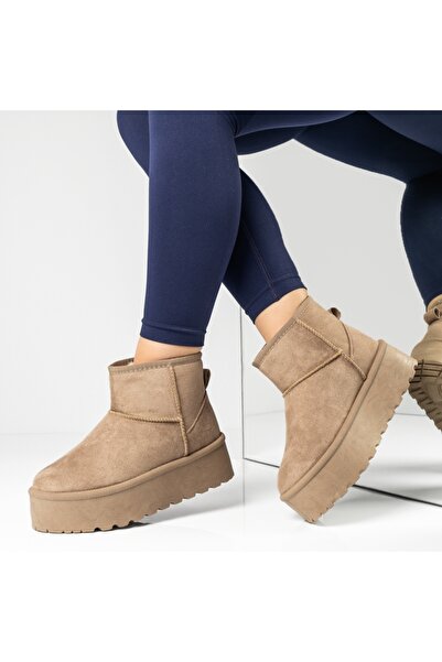 Modlet.ro Γυναικείες χακί Σουέτ μπότες με χοντρή σόλα και τύπωμα λογότυπου MO...
