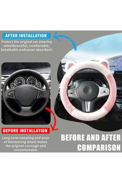 Generics Car Steering Wheel Cover, Cute Steering Wheel Protector with Kitty Cat Ears, Universal Fit 15 inches