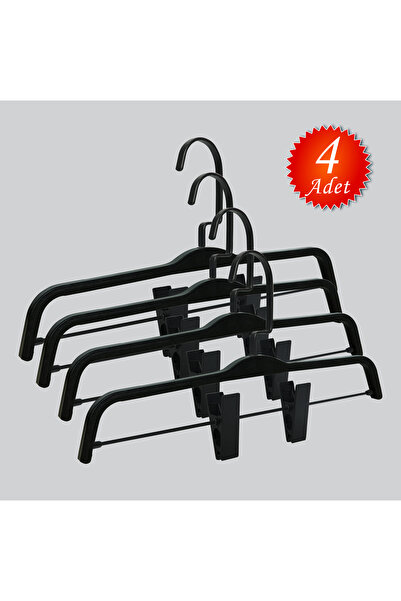 NYN Wooden (Black Hooked Lama) Skirt and Trouser Hangers with Latches, 4 Pieces