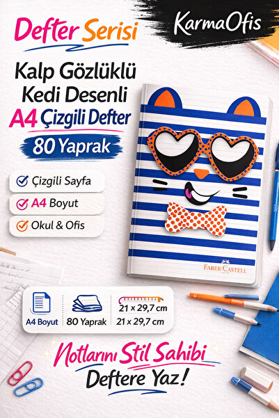 Faber Castell mačka Sa deznom A4 Prugasto Sveska 80 listova set od 4 – srce, ...