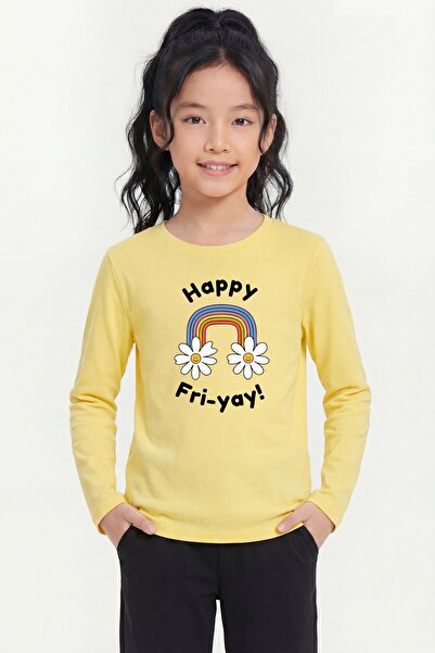 FYK KİDS Round Neck Print Detailed Long Sleeve Girls' Sweatshirt
