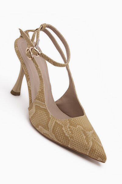 Limoya Jamie Bej Yılan Desenli Bilekten Tokalı Kadın Topuklu Ayakkabı