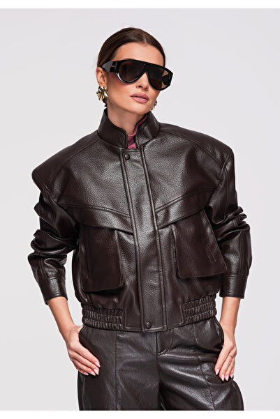 OMBRE Women's Bomber Jacket OW-JAFL-0101 Brown