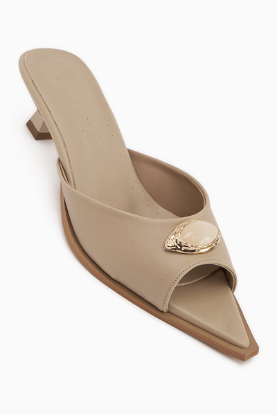 Limoya Dania Beige Με αγκράφα Γυναικεία παπούτσια με χαμηλό τακούνι Παντόφλες