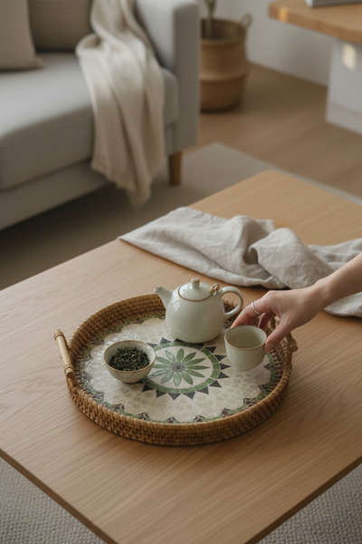 Akayev صينية راتان لؤلؤية اللون بني 28 سم