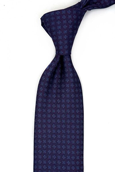 Kravatkolik Navy Blue - Red Small Pattern Classic Tie with Handkerchief Kk13529
