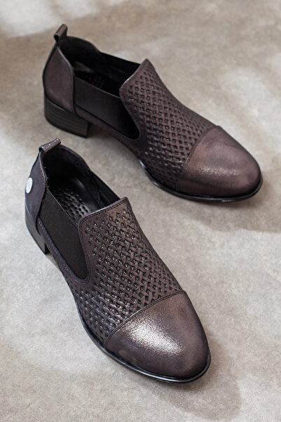 Adım Adım Mammamia Genuine Leather Dark Gray Casual Shoes with Elastic Sides