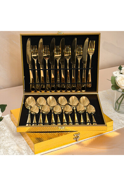 OEM Premium stainless steel gold cutlery set, glossy finish, gift box included