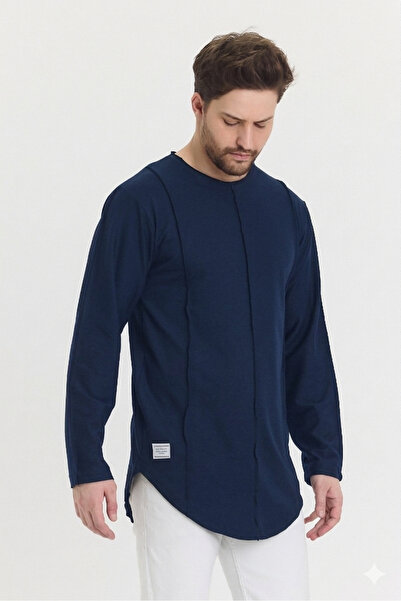 rammers Geniş Yaka Oval Kesim Şerit Detaylı Uzun Kol Tişört