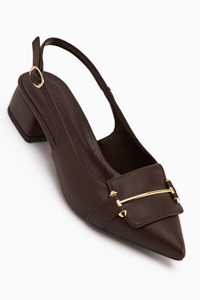 Limoya Enja Kahve Tokalı Kısa Topuklu Kadın Topuklu Ayakkabı