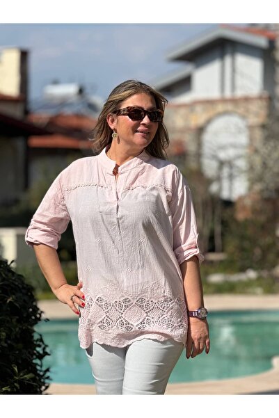 Punta Otantik Yg85187 Italian D Lace I Cotton Blouse Powder