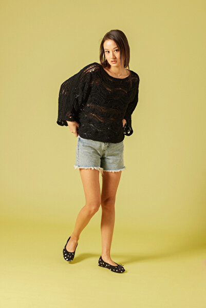 Nisan Lace-Like Knit Bat Sleeve Sweater