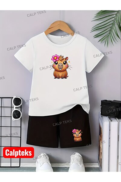 CALP TEKS Kiz Si̇ncap Cappy Printed Shorts-T-Shirt Lower and Upper Children's...