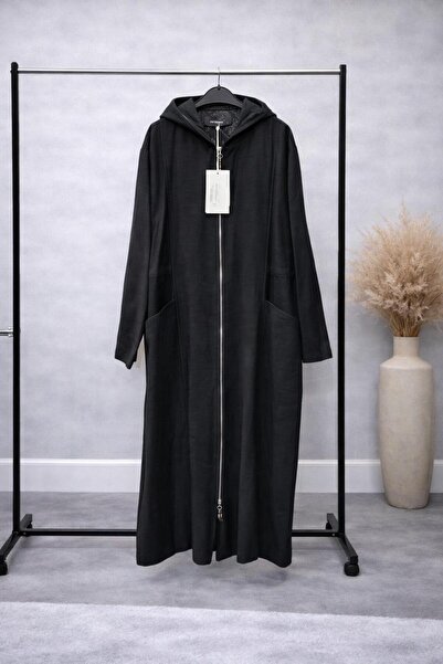 Ceremony Kapüşonlu Uzun Kap – Fermuarlı Cepli Rahat Kesim Haki