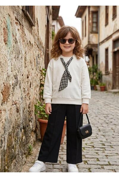 EFSİNA MODA Eșarfă pentru fete, set elegant negru-alb, cu două piese (partea ...