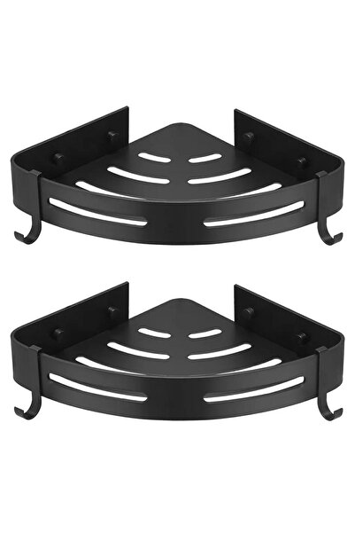 zola Set of 2 corner wall shelves, stainless steel, 28.5x21x3.5 cm, black