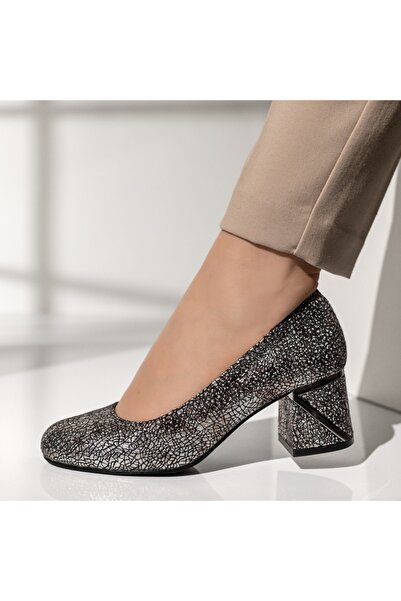 Modlet.ro Γυναικεία μαύρα και ασημί Χοντρό τακούνι MOD14193