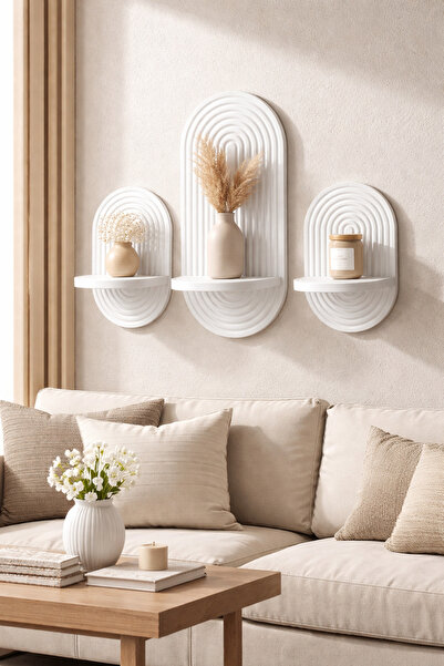 OSSEMOB SATEN BEYAZ -3' LÜ TAKIM Dekoratif Membran Duvar Rafı (75X25cm)(40 CM...