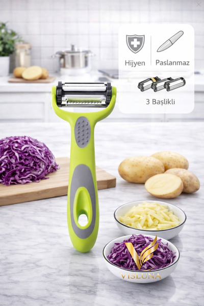 VİSLUNA 3 Başlıklı Julienne Sebze Soyacağı Paslanmaz Çelik Çok Amaçlı Patates...