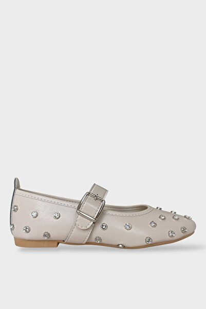 Liger حذاء نسائي حزام قطعة بتفاصيل حجرية حذاء مسطح بيج