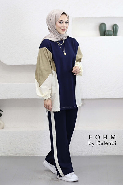 Balenbi supradimensionat Garni Detailed Stripe modal Tesettür Set pentru feme...