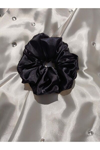 LİLYA TOKA Kadın Siyah Saten Çapı 20 CM XXXL Büyük Boy Simit Scrunchie Handma...