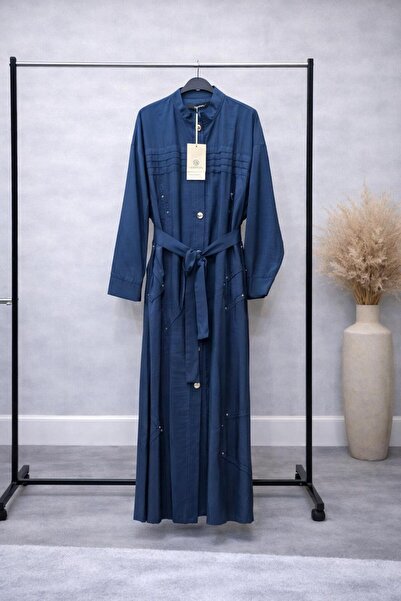 Ceremony Kemerli Uzun Kap – Düğme Detaylı Modern Tasarım Mavi