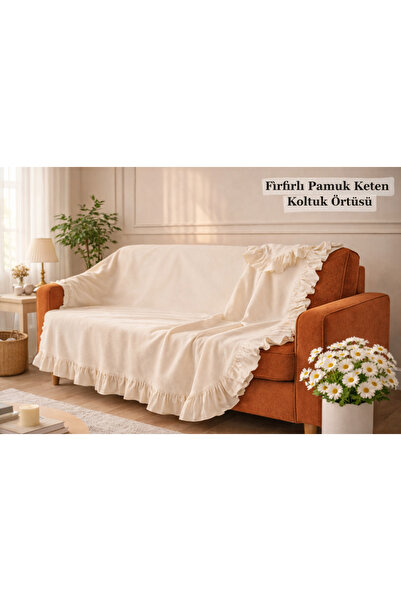 SADEN HOME FIRFRILI PAMUK KETEN KOLTUK ÖRTÜSÜ BOHEM TARZ 180X220 CM