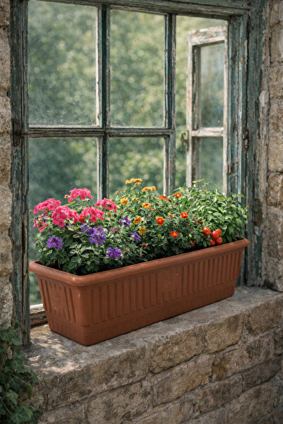 Binbirreyon 2 Adet Terracotta Balkon Saksı 51cm Kahverengi Plastik AH076
