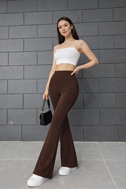 NOLYA MODA Women's Brown Spanish Leg Crepe High Waist Lycra Recovery Leggings...