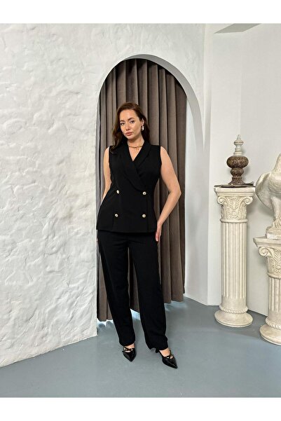 ASSO Plus Size Double-Breasted Collar Jacket-Pants Two-Piece Suit