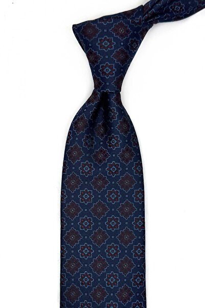 Kravatkolik Blue Motif Pattern Classic Tie with Handkerchief Kk13568